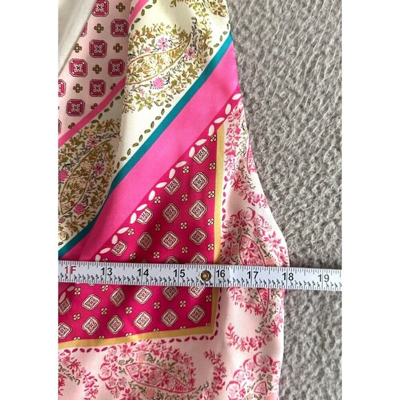 Zara Patchwork Print Scarf Pink Green Mini Deep V - Picture 5 of 16